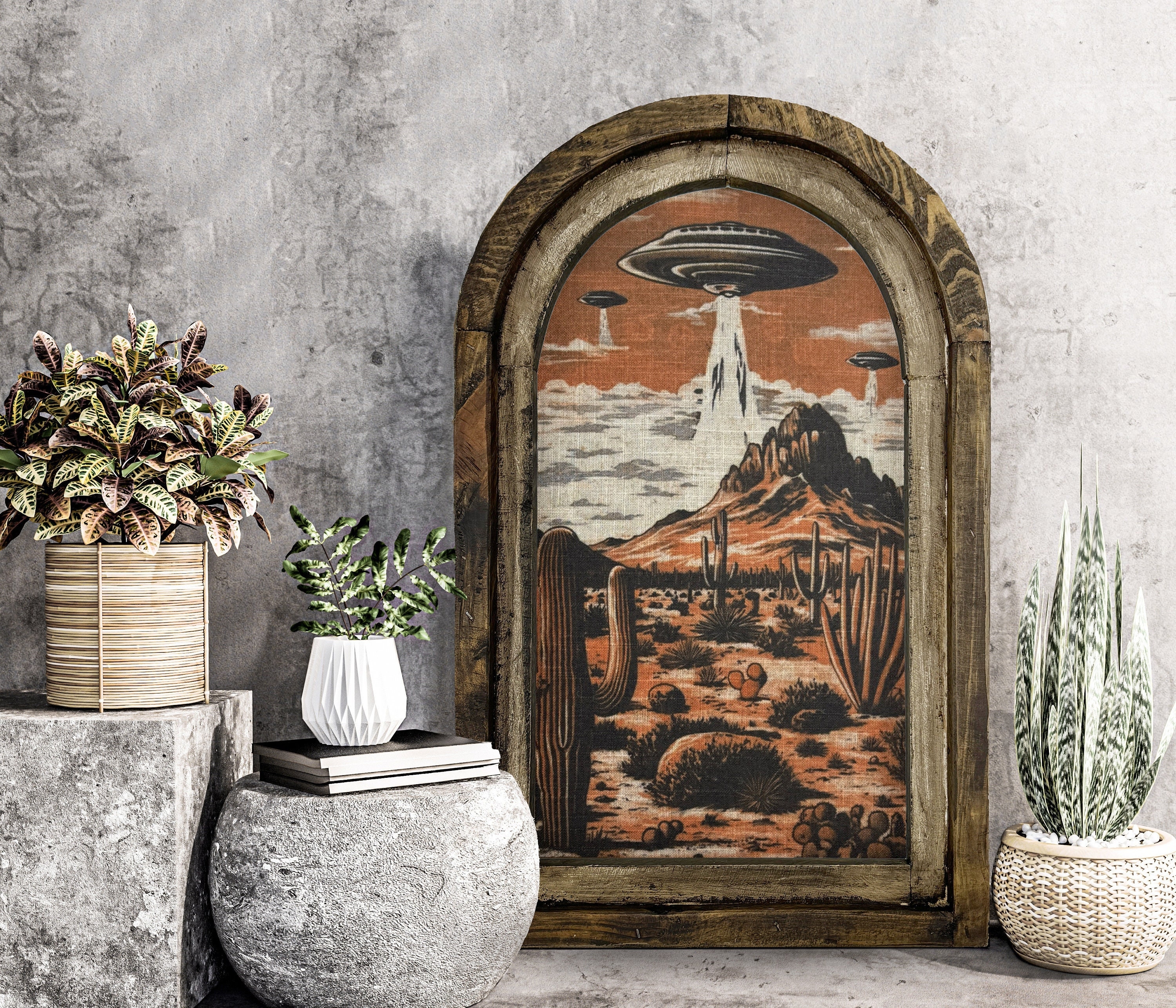 Framed Art: Arched Frame and Southwestern UFO Wall Art Decor