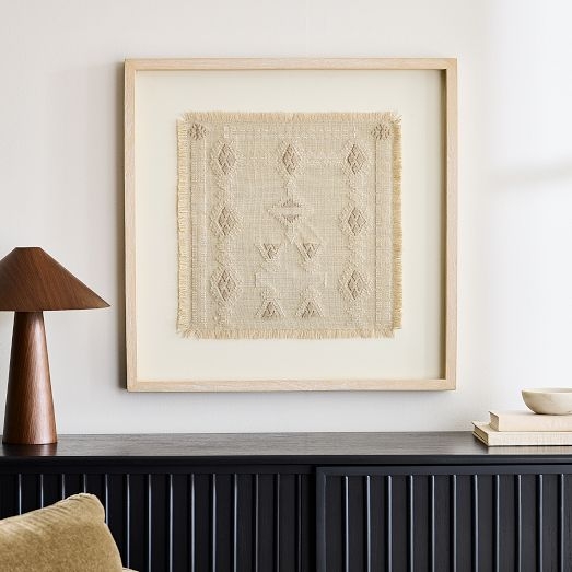 Framed Textile Art Frayed Edges Raised Geometric Texture Decor