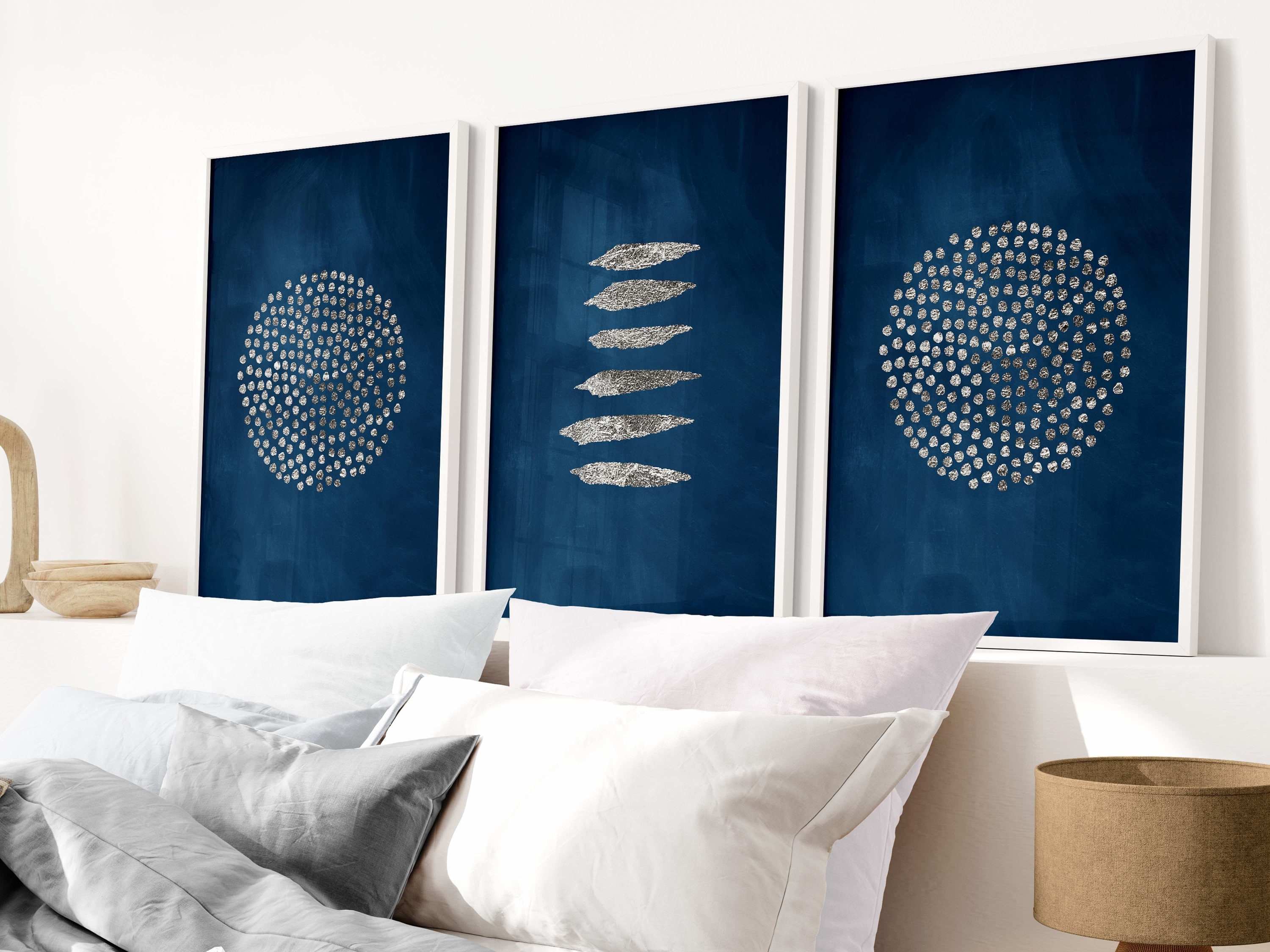 Framed Wall Art Abstract Pointillism Bedroom Wall Decor Set