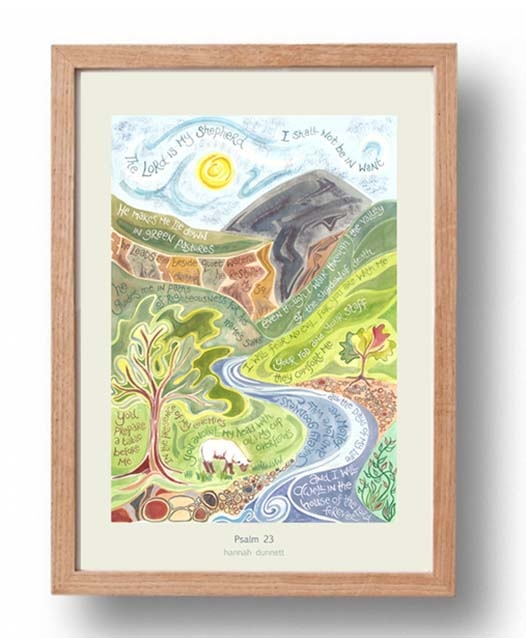 Framed Wall Art Hand Painted Landscape Psalm 23 Scripture Art