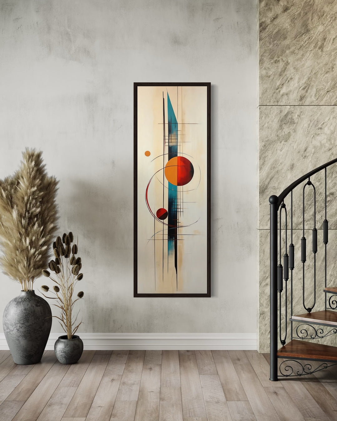 Framed Wall Art: Mid Century Palette Modern Geometric Canvas