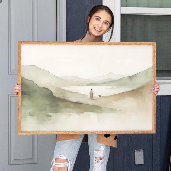 Framed Wall Art Sage Green Palette Watercolor Landscape