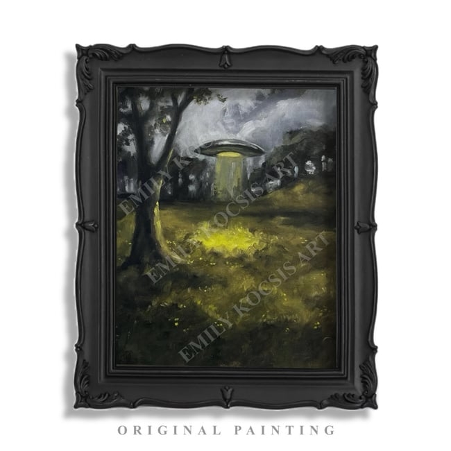 Framed Wall Art: UFO Subject Ornate Black Frame Sci-Fi