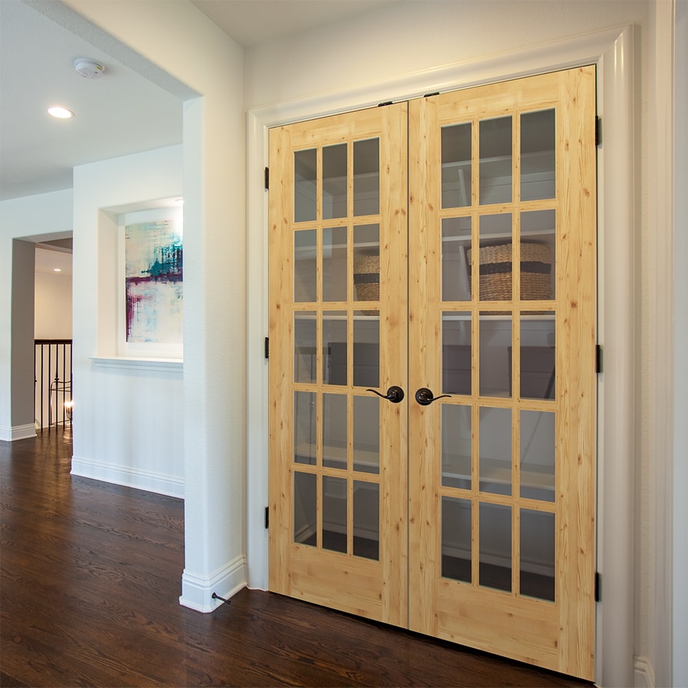 French Door in Light Pine Wood with 15-lite French Doors Design