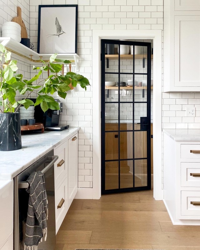 French Door with 15 Lite Grid and Matte Black Finish Pantry Entry