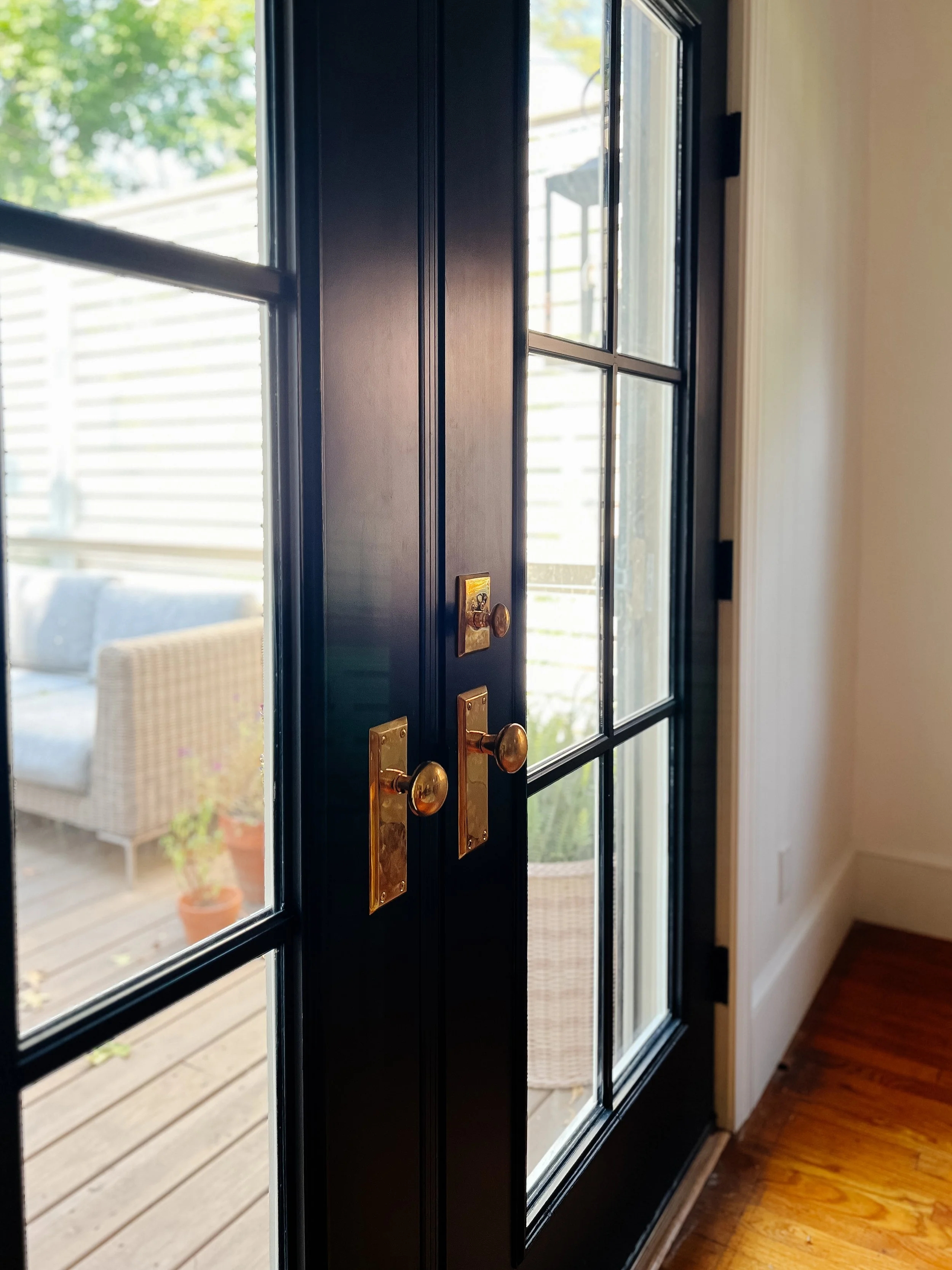 French Door with Black Frames and Divided Lite Double Doors View