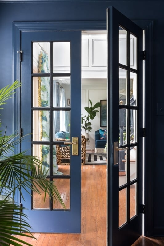 French Doors with Ten Pane Mullions and Navy Blue French Doors Interior