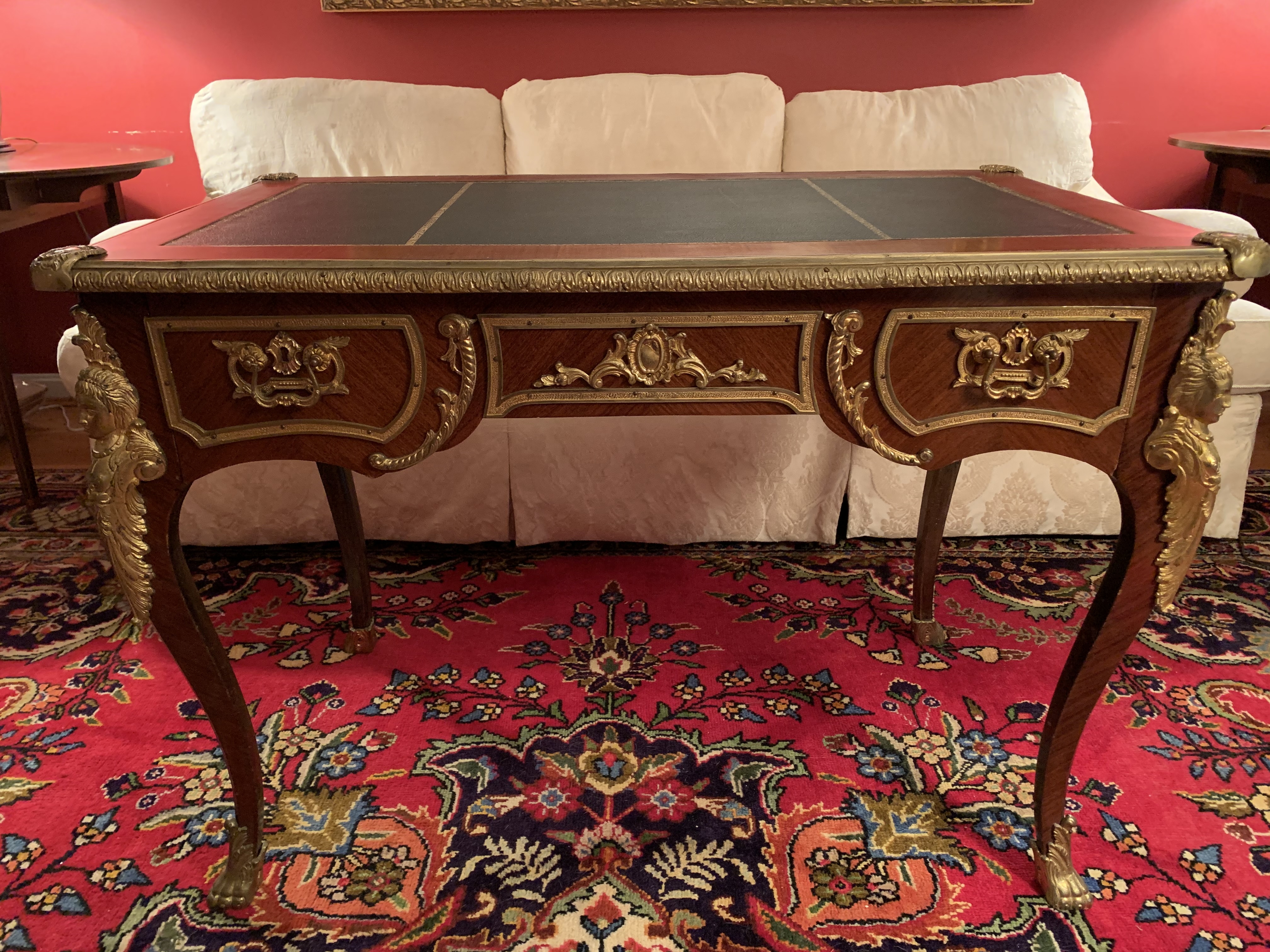 French Ormolu Writing Desk with Green Leather Top
