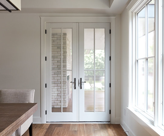 French Patio Doors with 4 Lite Grid and Bronze Patio Door Hardware