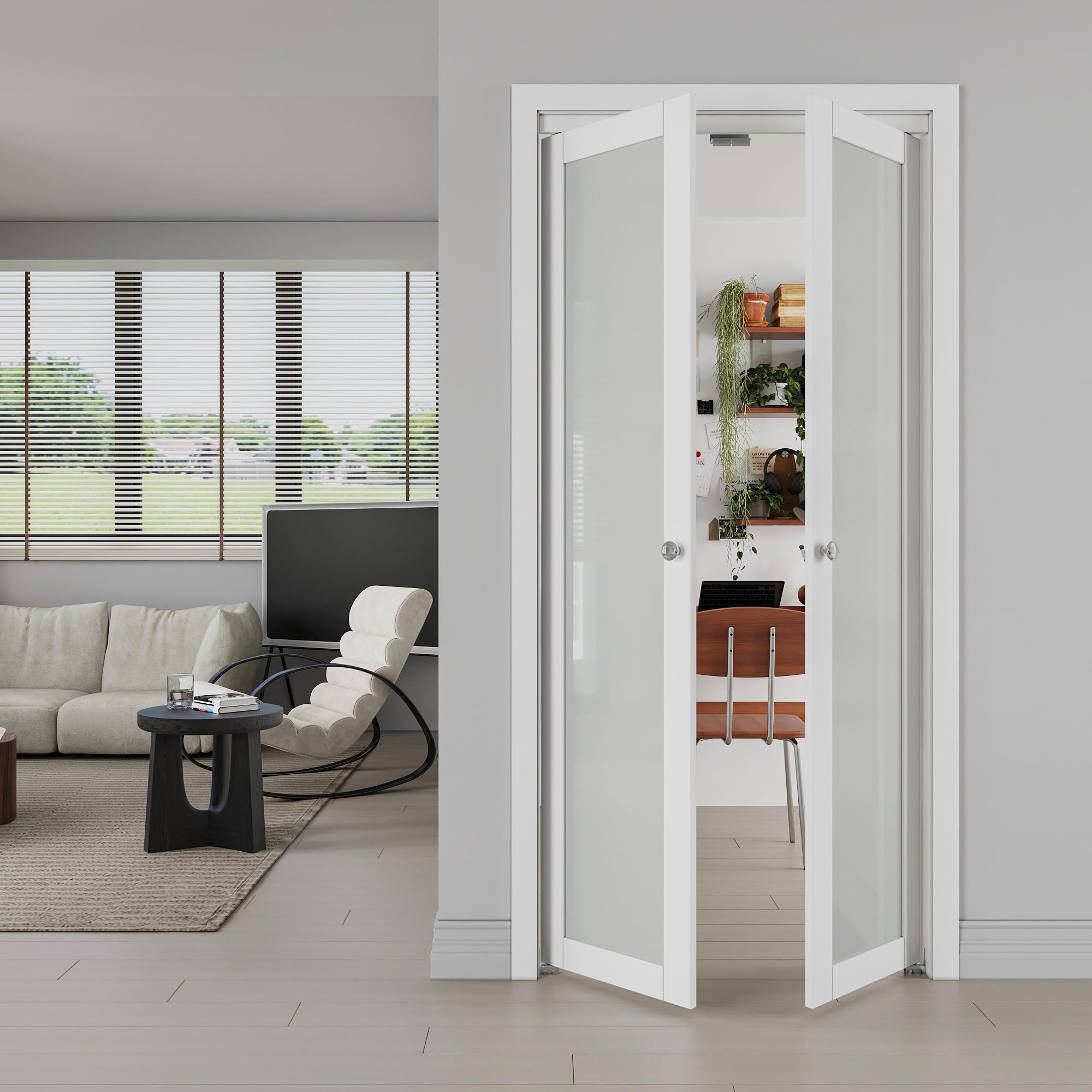 French Pivot Door with Pivot Mechanism and White Interior Pivot Doors