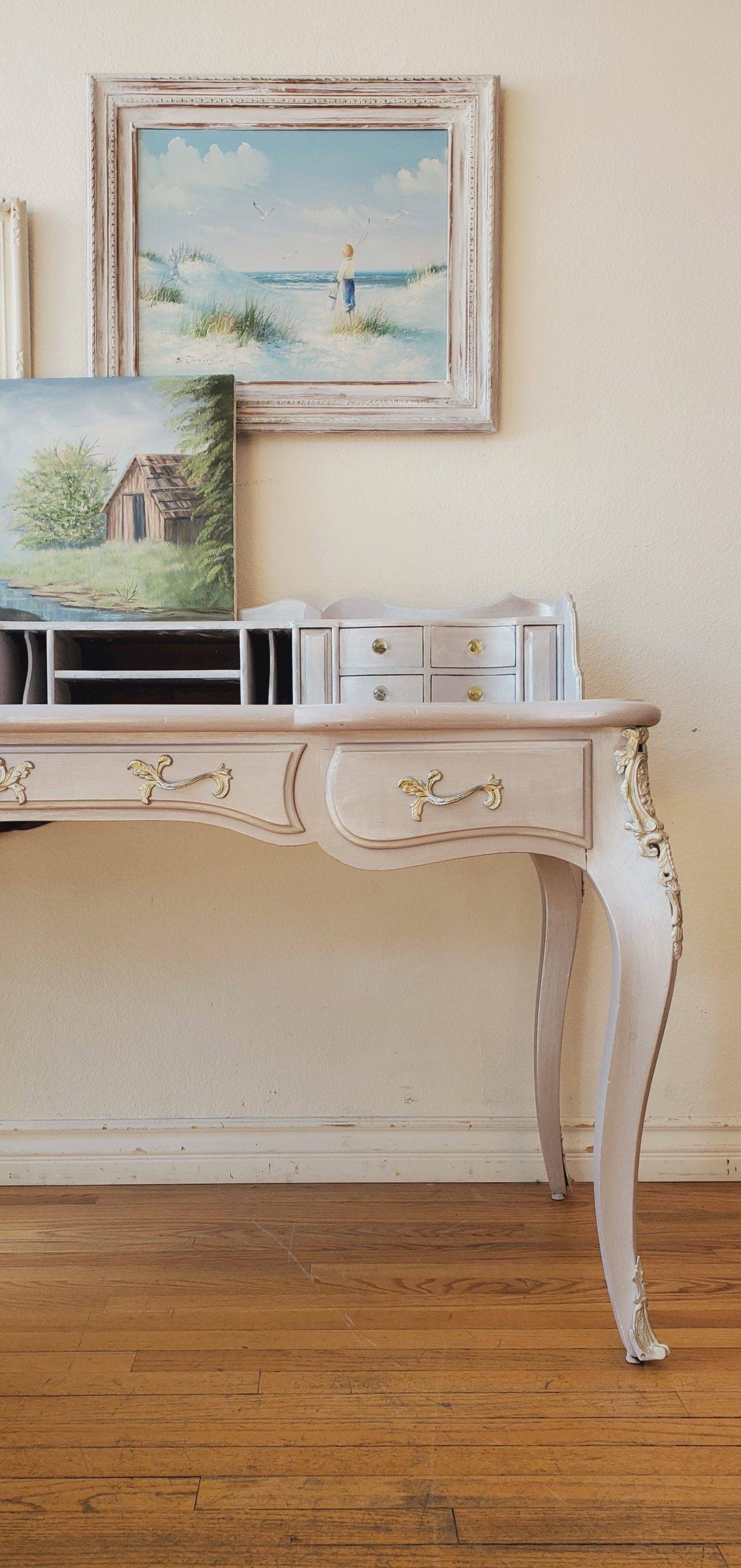 French Provincial Desk with Pearlescent Finish and Gold