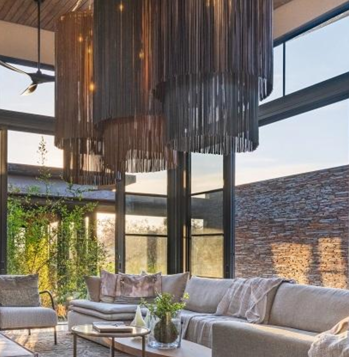 Fringe Chandelier Cascading Strands Metallic Multi-Tiered