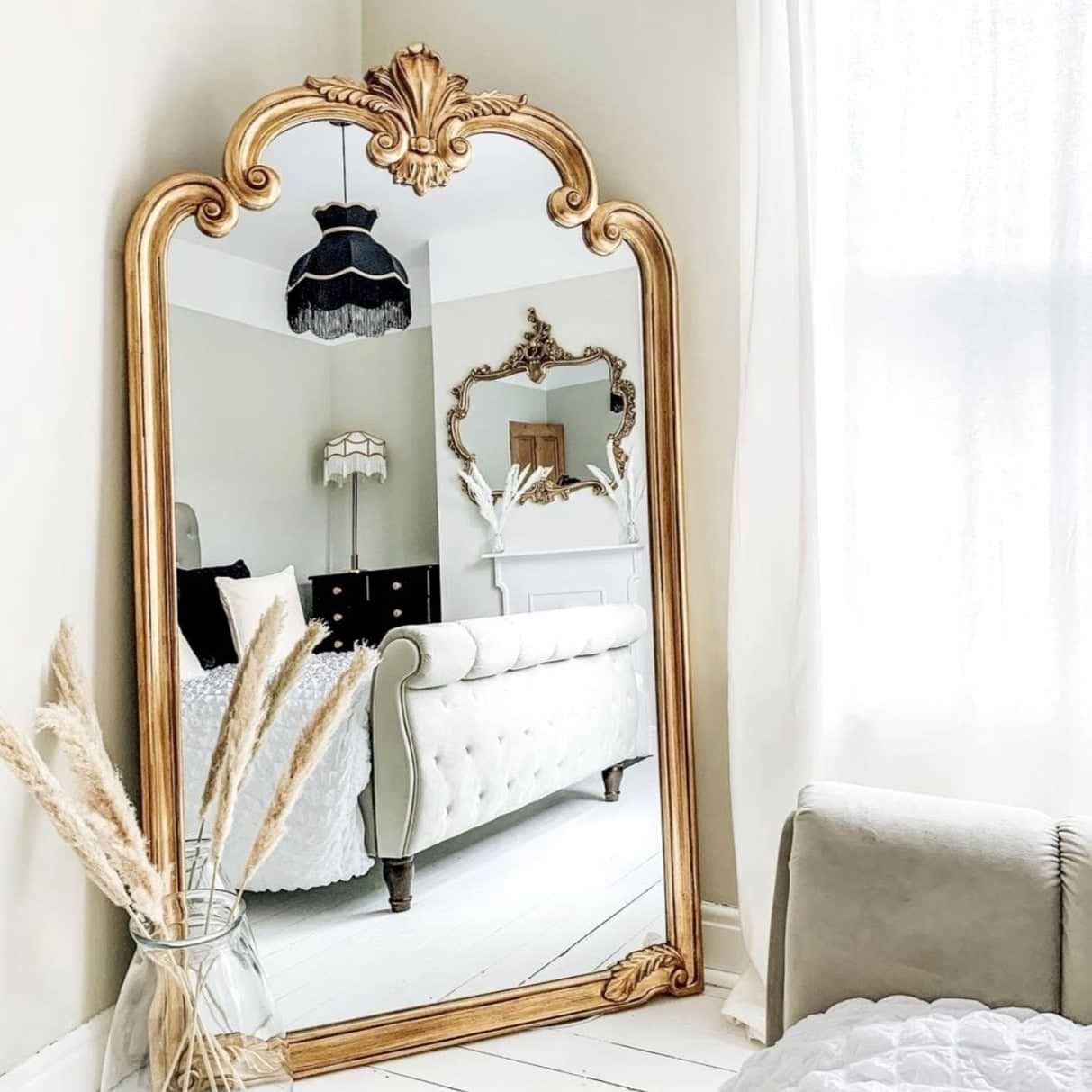 Full Length Mirror Antique Gold Ornate Crest Arched Mirror