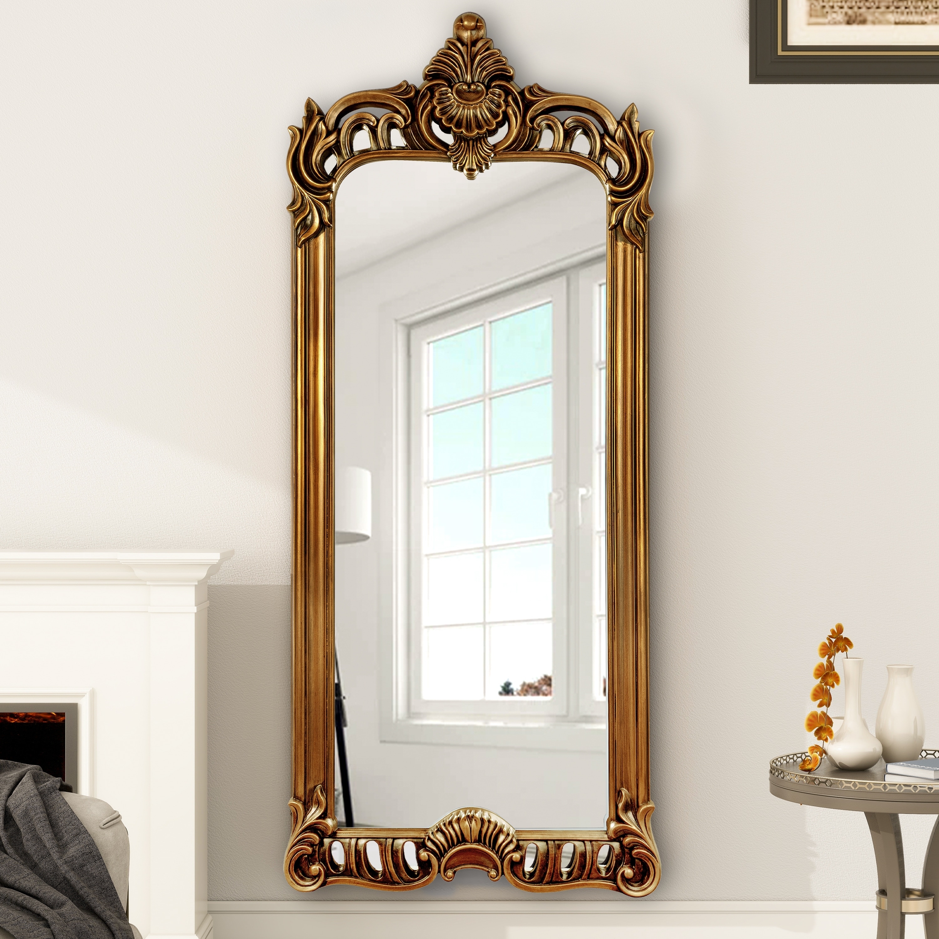 Full Length Mirror Ornate Crown Vintage Baroque Decor