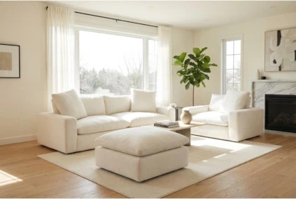 Furniture Set Cotton White Plush modern oversized chair ottoman