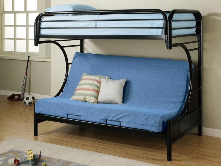 Futon Bunk Bed Glossy Black Metal Curved Frame.
