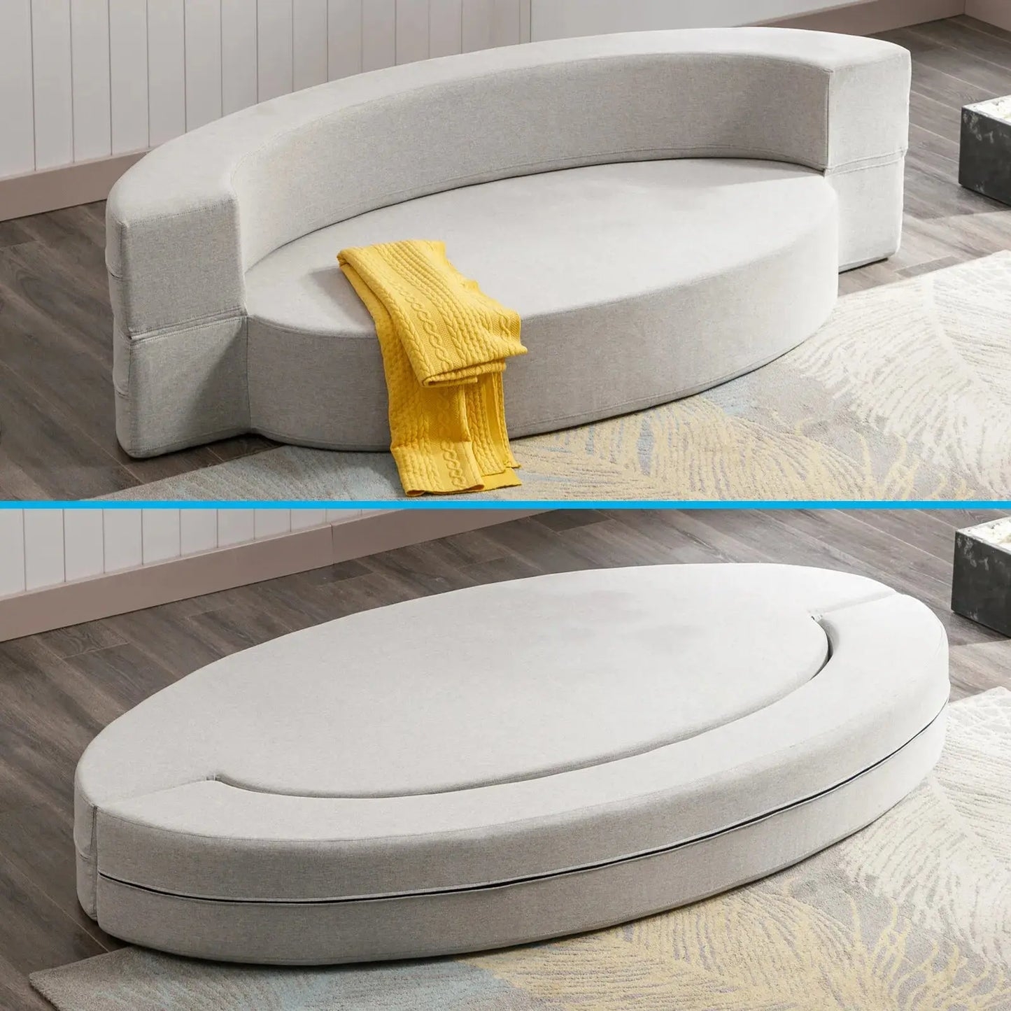 Futon Sofa Bed with Modular Folding Oval Grey Footprint