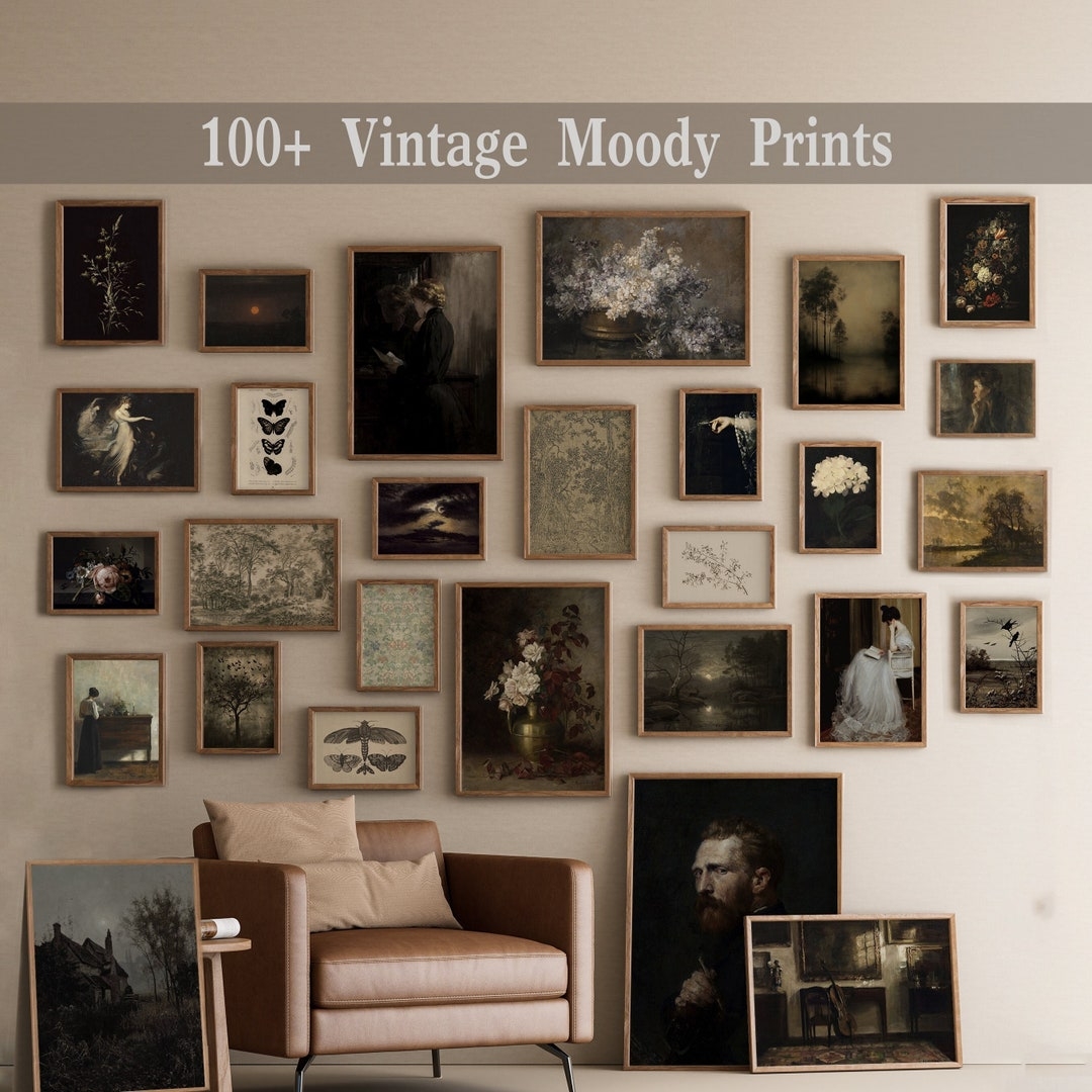 Gallery Wall Set: Curated Eclectic Mix Moody Vintage Prints
