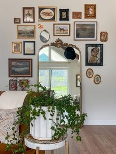 Gallery Wall with Arched Mirror and Vintage Arched Mirror Styling