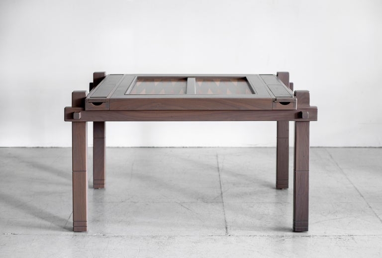 Game Table including Backgammon Table with Glass Top and Block Legs