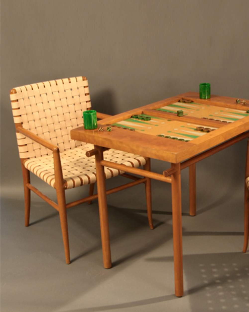Game Table Set featuring Woven Lattice Back and Wooden Game Furniture