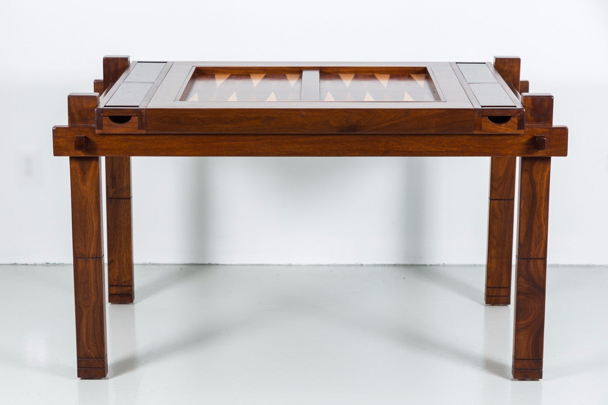Game Table with Backgammon Inlay and Exposed Corner Joinery
