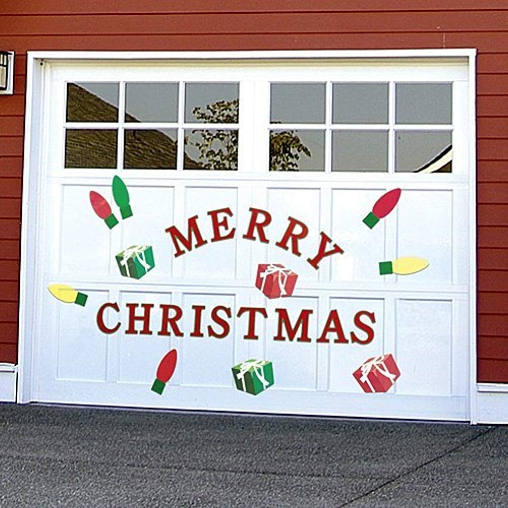 Garage Door Decals Arched Typography Red Merry Christmas Decals