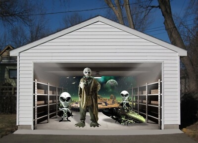 Garage Door Mural Alien Characters 3D Alien Garage Mural