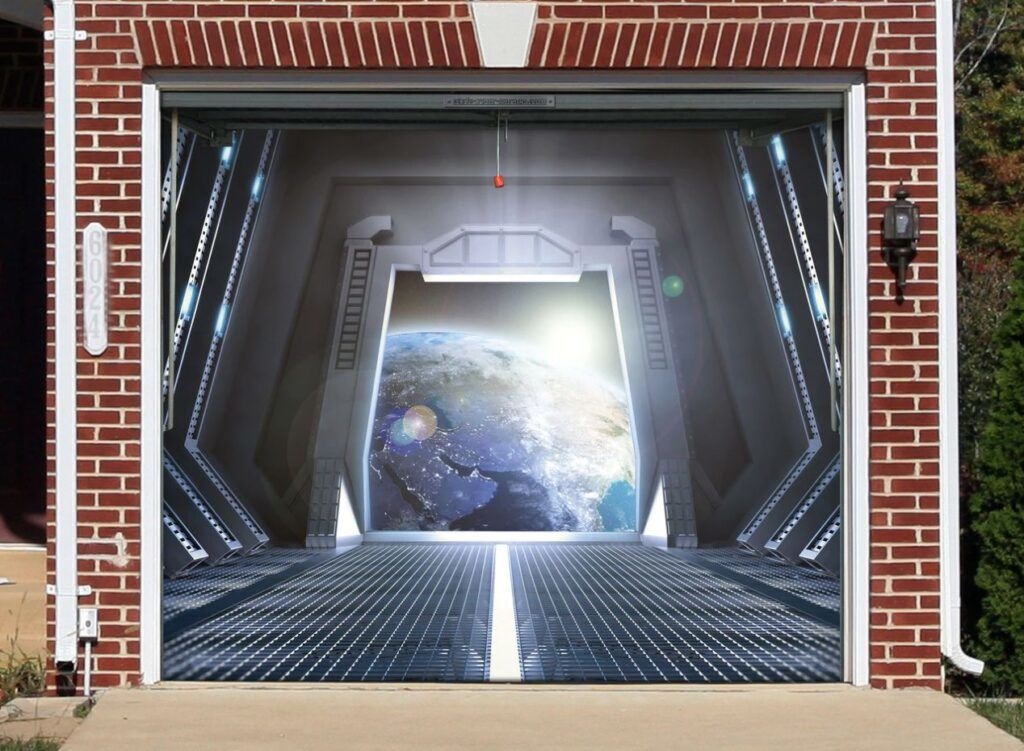 Garage Door Mural Celestial Imagery Space Station Optical Illusion