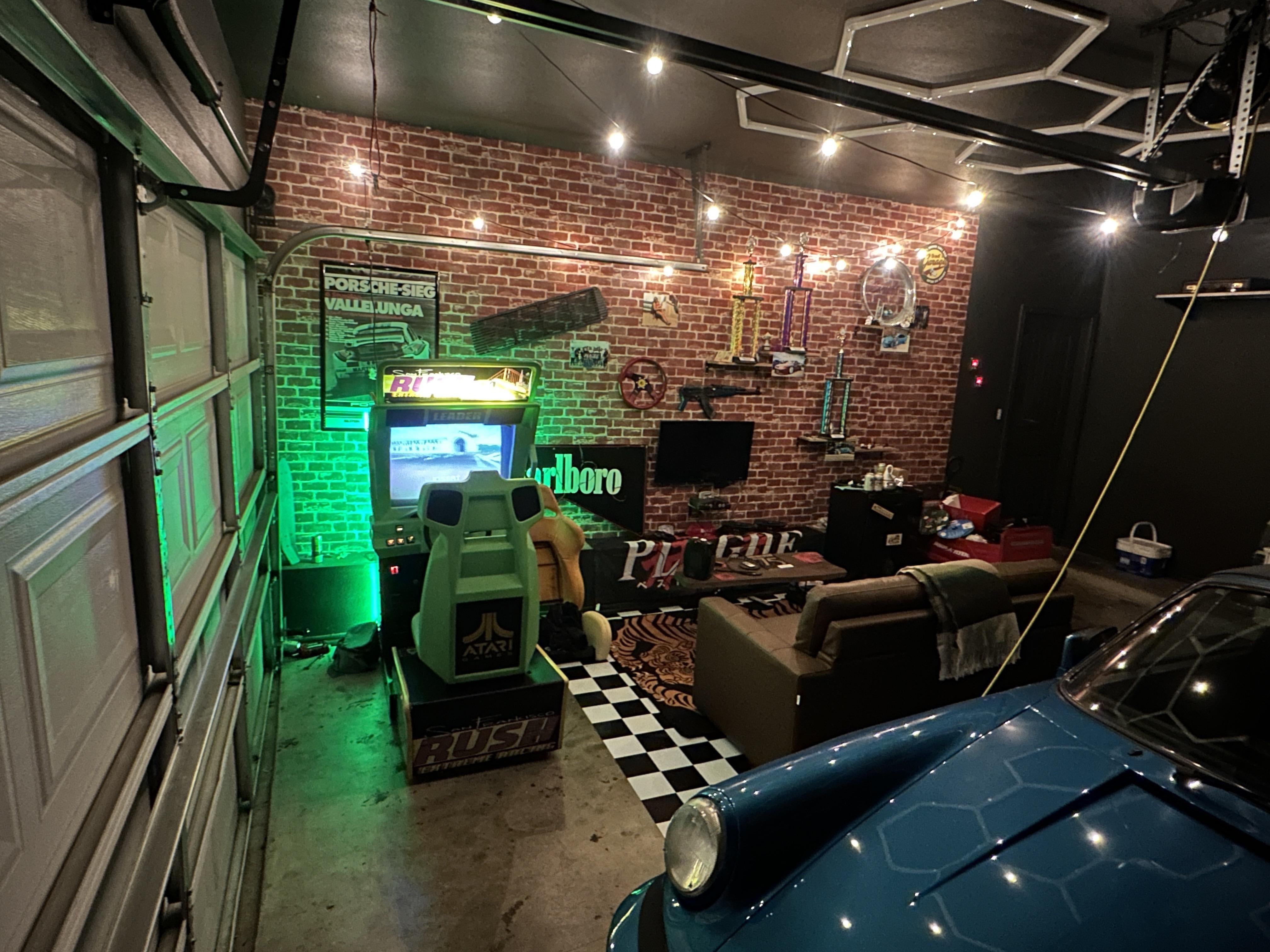 Garage Man Cave: Industrial Garage Lounge Ideas and Arcade Fun
