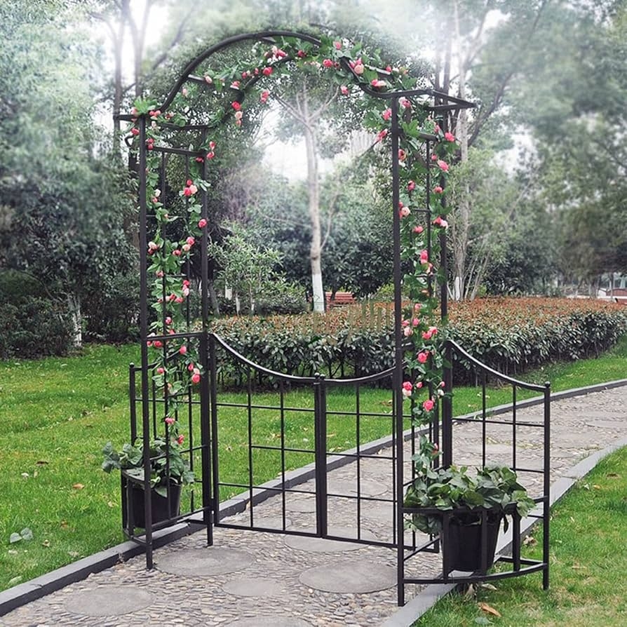 Garden Arbor with Integrated Planters and Metal Frame