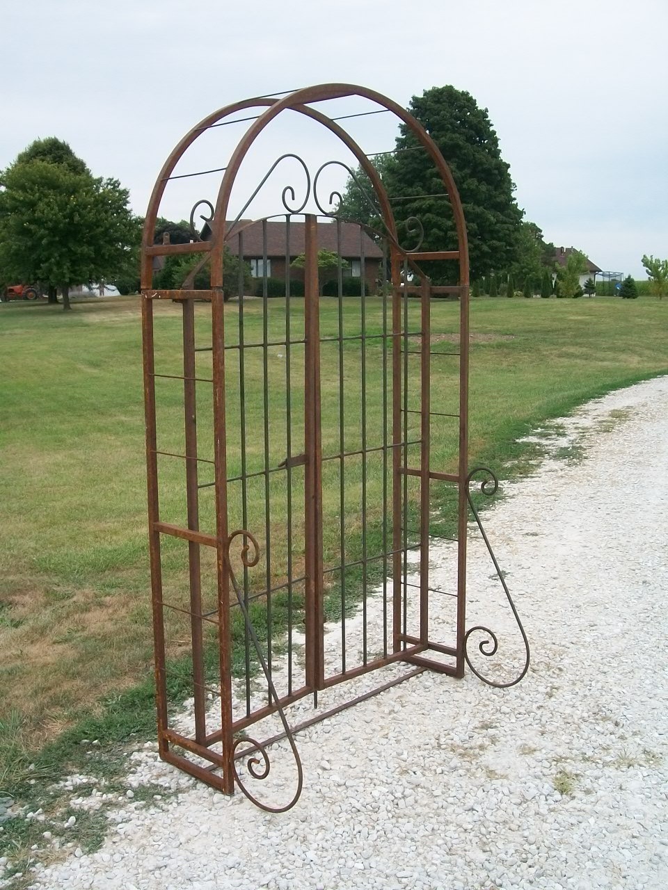 Garden Arbor with Rusty Finish and Antique Metal Gate