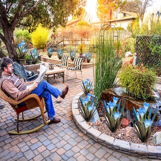 Garden Sculpture: Blue Metal Agave Garden Art Lily Blooms