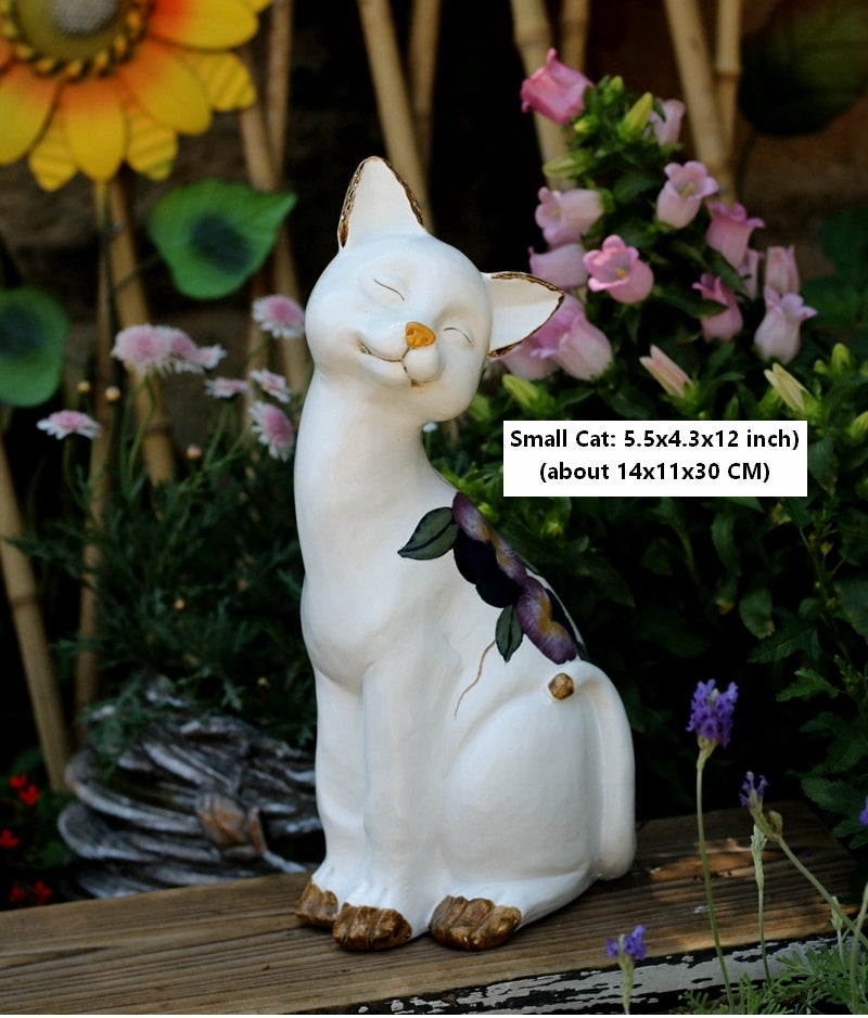 Garden Sculpture: Elongated Neck White Floral Ornament