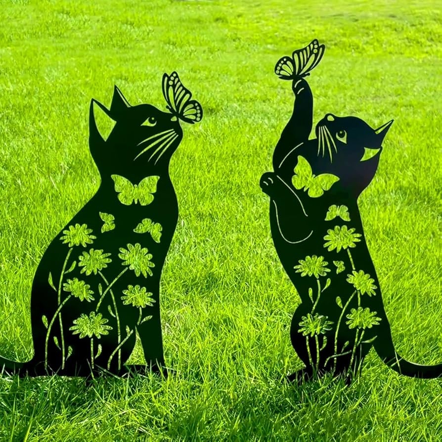 Garden Stake: Matte Black Floral Silhouette Yard Art