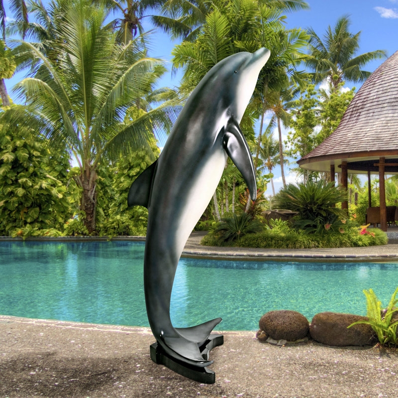 Garden Statue: Charcoal Grey Vertical Leaping Sea Sculpture