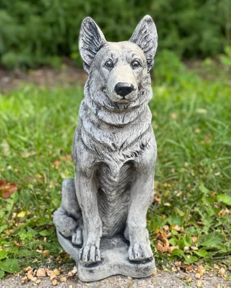 Garden Statue with Weathered Stone and Stone Dog Lawn Figure
