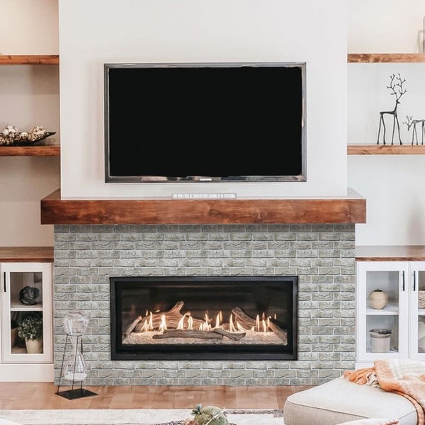 Gas Fireplace Chunky Wood Mantel Transitional Fireplace Wall