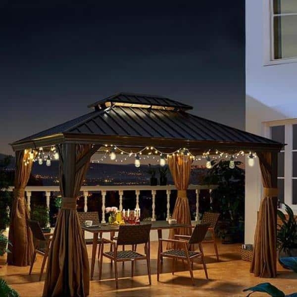 Gazebo Hardtop Canopy Double Tier Roof Lighting Ideas