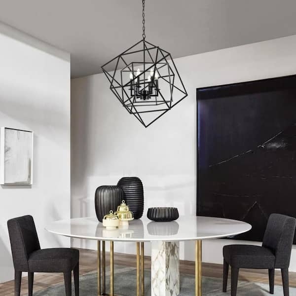 Geometric Chandelier: Matte Black Nested Cube Design Architectural Lines
