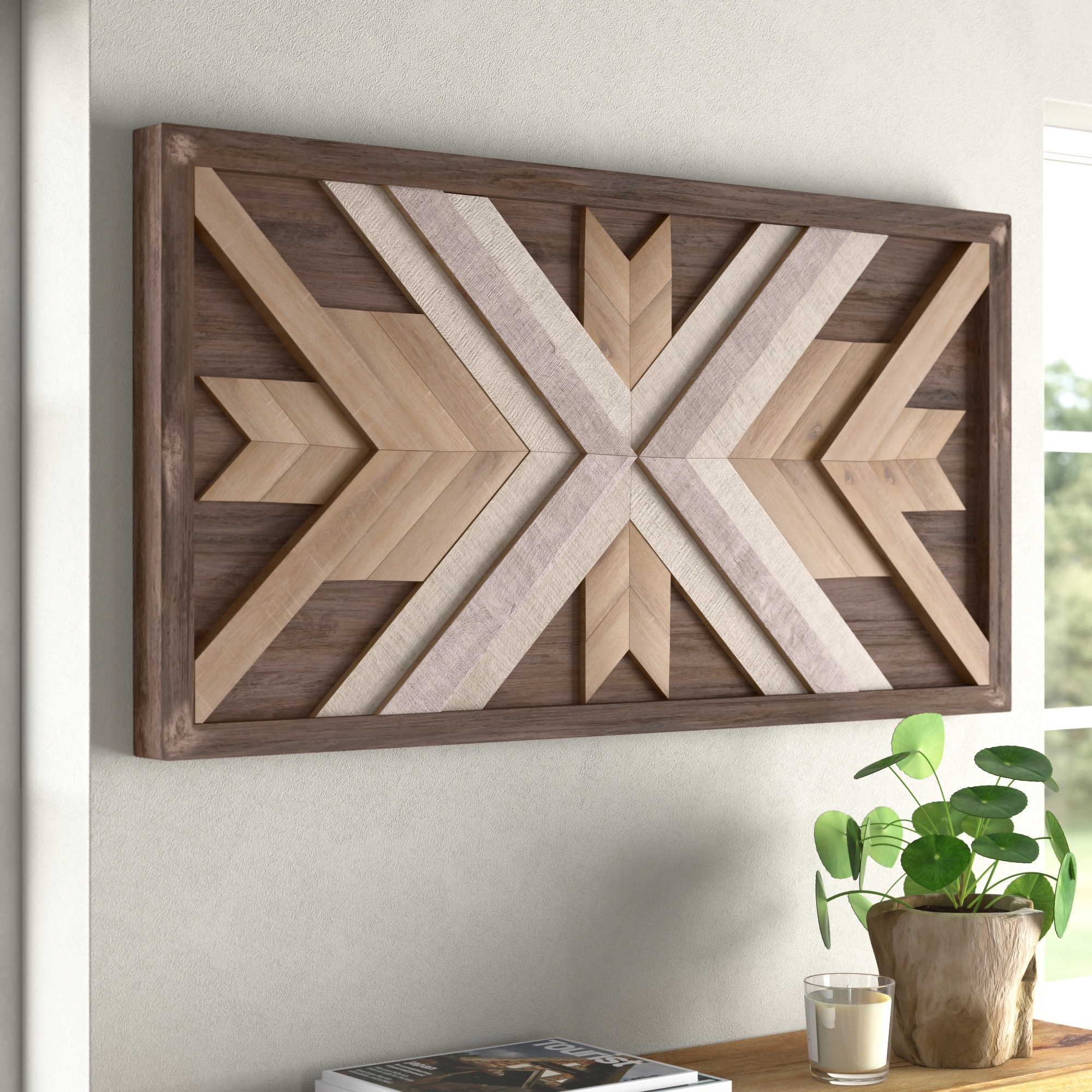 Geometric Wall Art: Interlocking Slats with Multi-Tonal Chevron