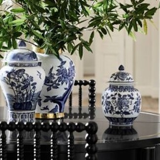 Ginger Jar Chrysanthemum Pattern Gold Traditional Vase