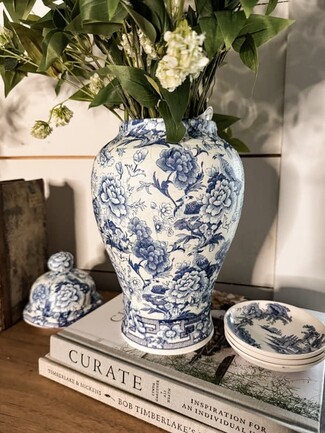 Ginger Jar Crackled Finish Navy Blue White Chinoiserie Decor