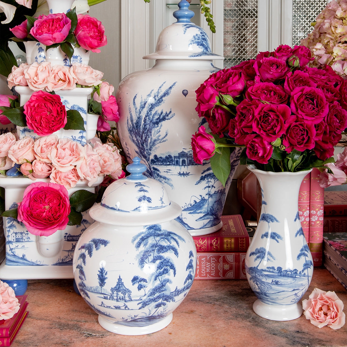 Ginger Jar Delft Blue Toile Pattern Ceramic Jar With Lid