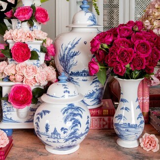 Ginger Jar Delft Blue Toile Pattern Ceramic Jar With Lid
