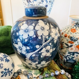 Ginger Jar Globular Cherry Blossom Pattern Ceramic Jar