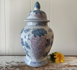 Ginger Jar Grape Cluster Pattern Pink Large Painted Urn