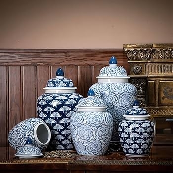Ginger Jar Mixed Patterns Glazed Oriental Mantel Decor