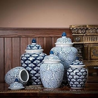 Ginger Jar Mixed Patterns Glazed Oriental Mantel Decor