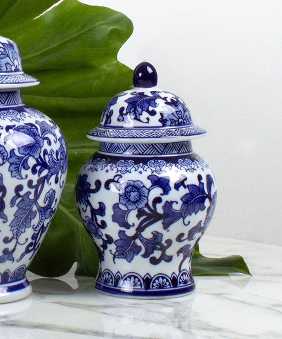 Ginger Jar Navy Lattice Neck Ovoid Body Mantel Styling